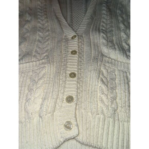 Vintage Carriage Court Sport White Chunky Oversized Cable Knit V-neck Cardigan - Picture 6 of 10
